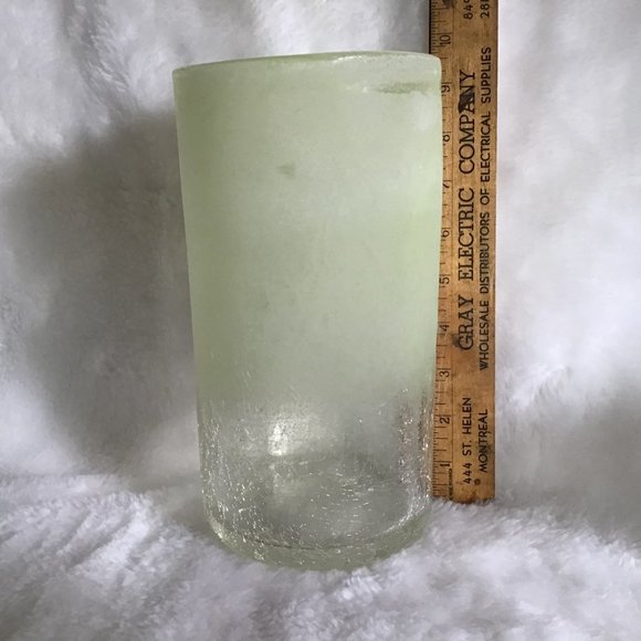 Hand Blown Tall Glass Art Vase or Pillar Candle Holder Color Sea Glass Green - Picture 2 of 7
